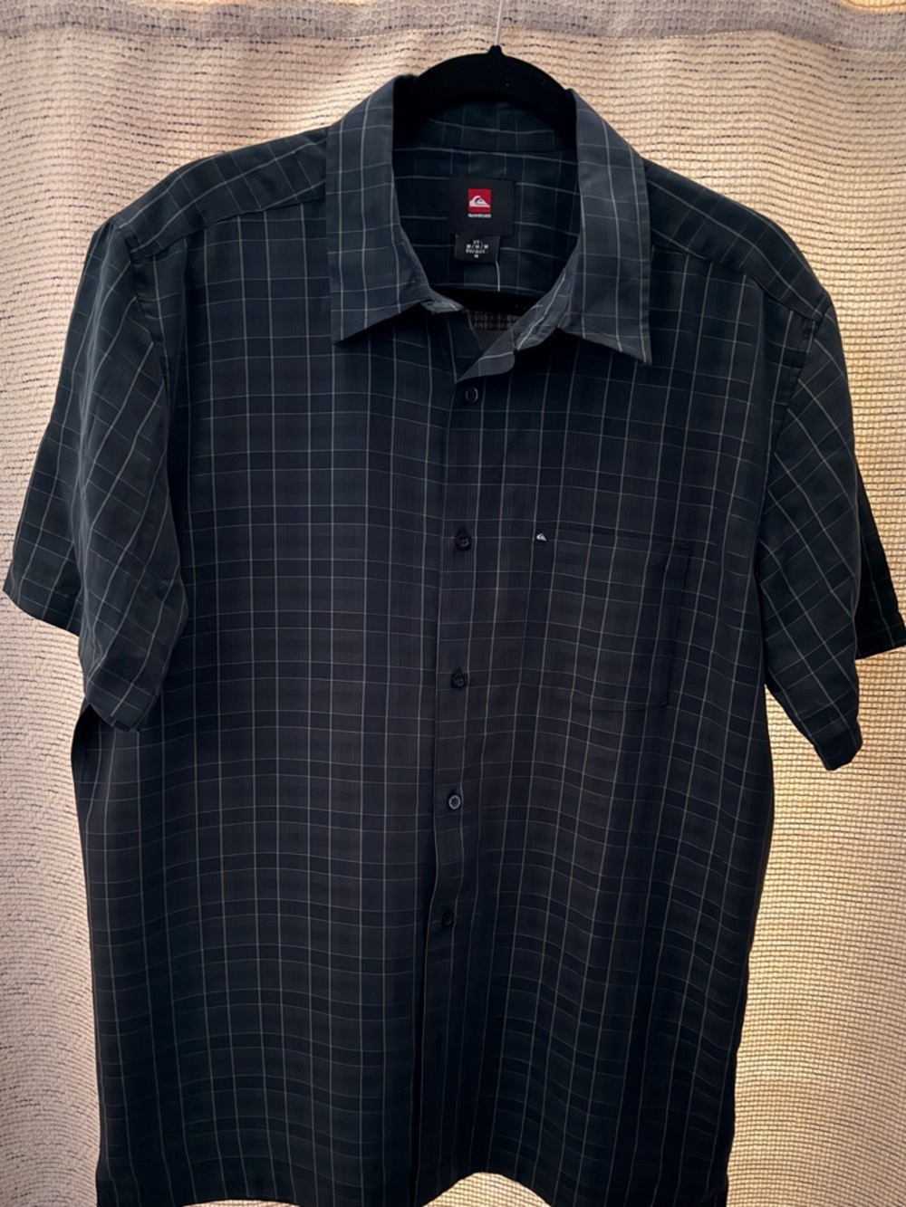 Quiksilver Black Short-Sleeve Windowpane Button-Down Shirt